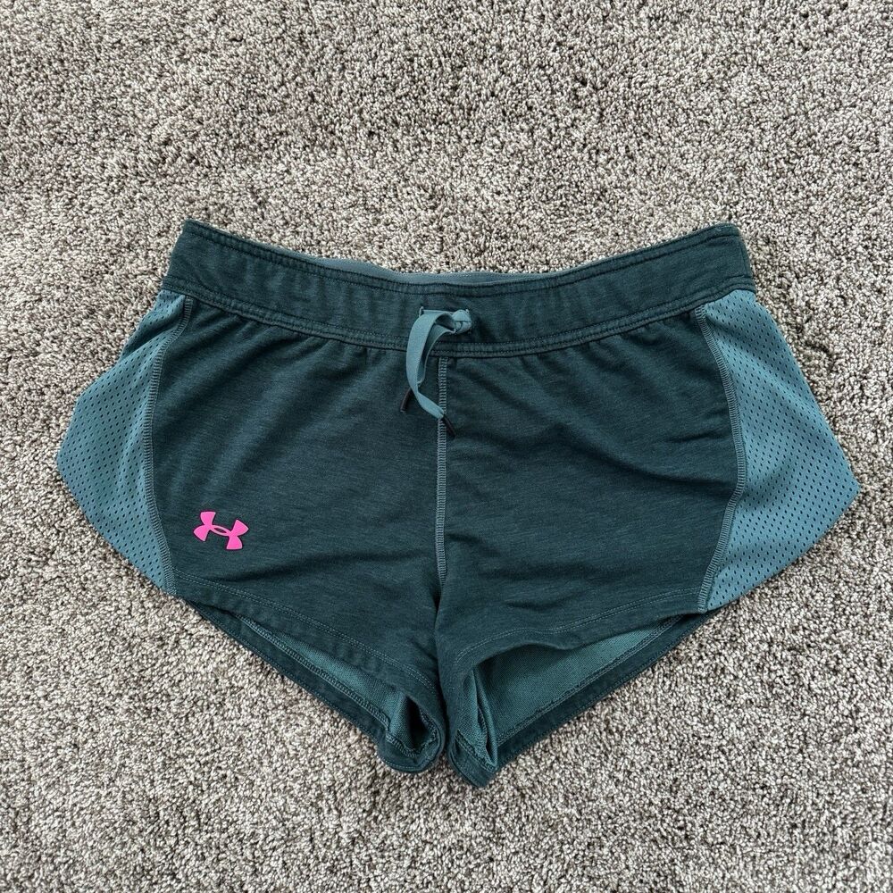 Under Armour Fitted Athletic Running Shorts Green Size Medium